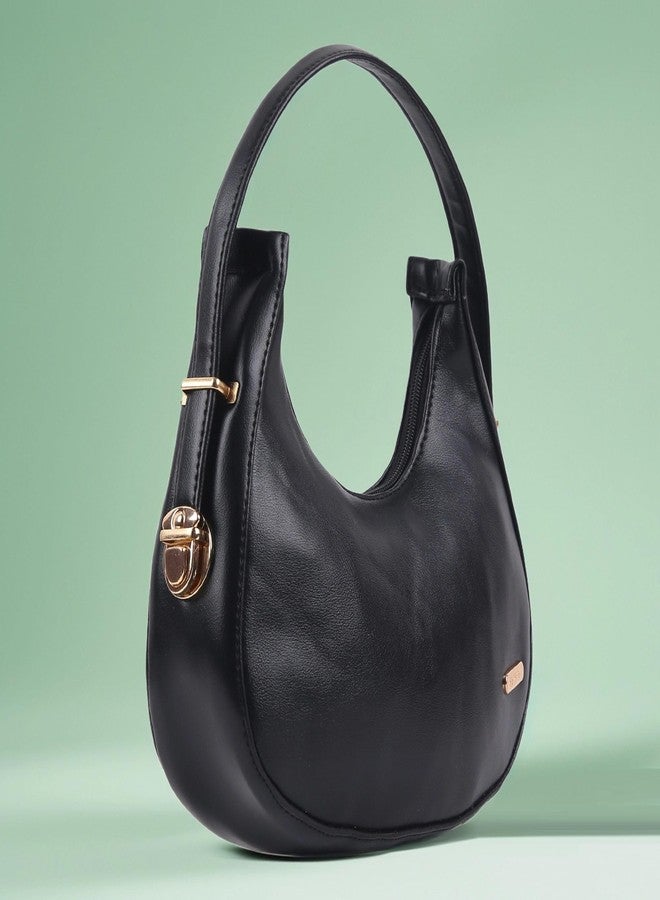 Dcozi Women PU Hobo Handbag Shoulder Sling Bag/Crossbody Bag Half Moon Shape - SB05 (Black) - Image 2